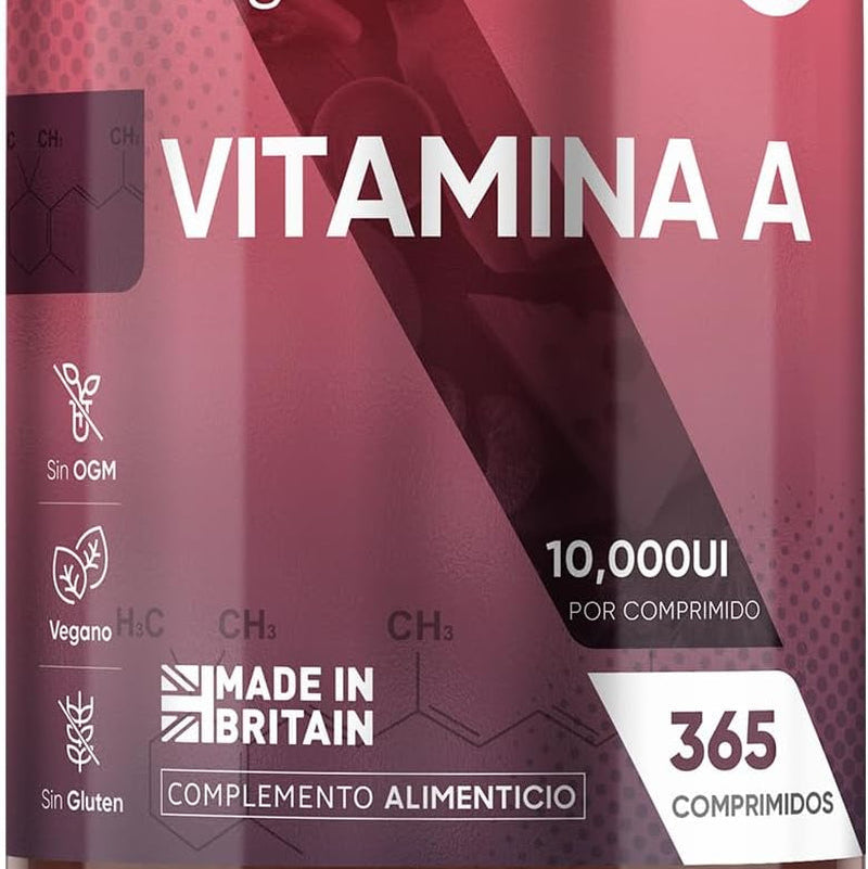 Vitamina a 10000 UI - 365 Comprimidos - Para La Vista, Sistema Inmunitario, Piel Y Hierro - Acetato De Retinol Suplemento De Alta Potencia Para 1 Año De Suministro, Vegano, Sin Lactosa Y Sin OGM