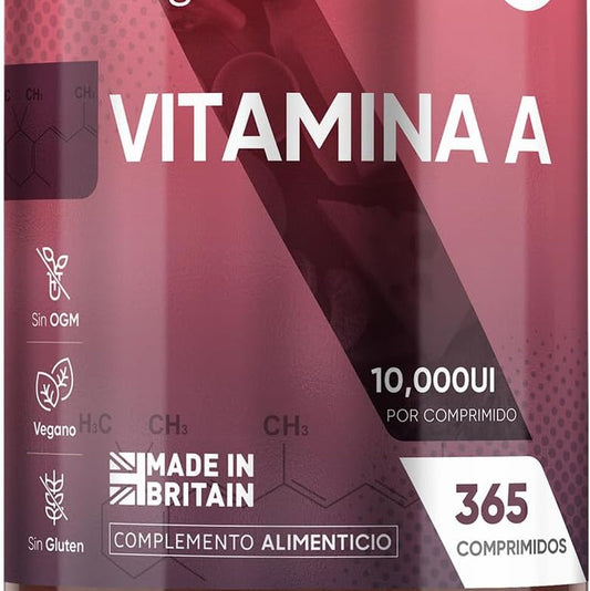 Vitamina a 10000 UI - 365 Comprimidos - Para La Vista, Sistema Inmunitario, Piel Y Hierro - Acetato De Retinol Suplemento De Alta Potencia Para 1 Año De Suministro, Vegano, Sin Lactosa Y Sin OGM