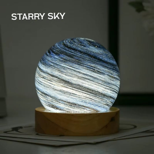 3D Moon Glass Lamp USB Powered Planet Mini Night Light with Wooden Stand for Kids Girls Boys Friends Birthday Christmas Gifts