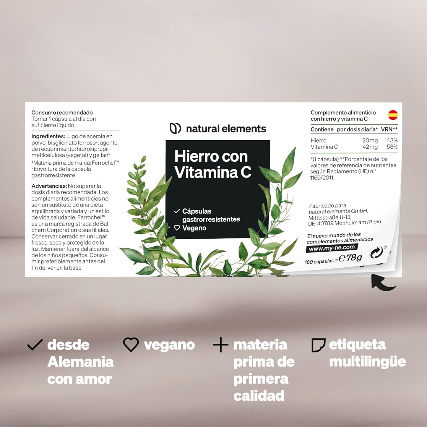 Hierro Suplemento Con Vitamina C – 20 Mg De Hierro (De Bisglicinato De Hierro) Por Cápsula – 180 Cápsulas Gastrorresistentes – Materia Prima De Primera Calidad: Ferrocheltm (Quelato De Hierro)